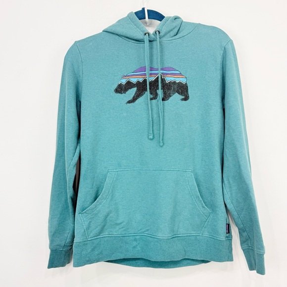 Patagonia Fitz Roy Uprisal Green Mountain Bear Pullover Retro Unisex Hoodie - Picture 3 of 11